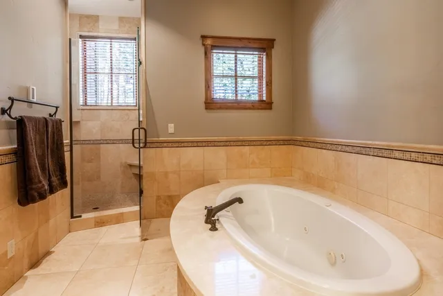 a bathroom with a bathtub