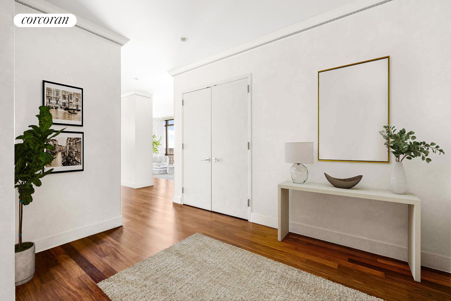 333 East 91st Street, Unit 31CD Manhattan, NY 10128 - Photo 13 of 15 a view of a hallway with wooden floor and a bathroom
