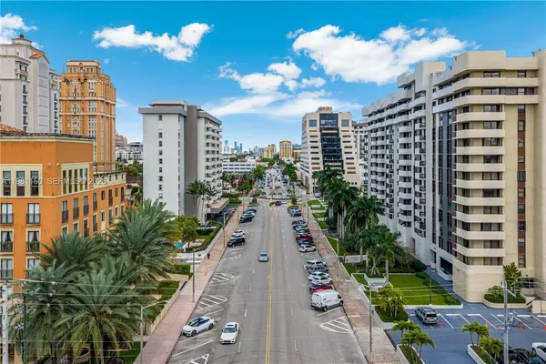 a view of a city with tall buildings