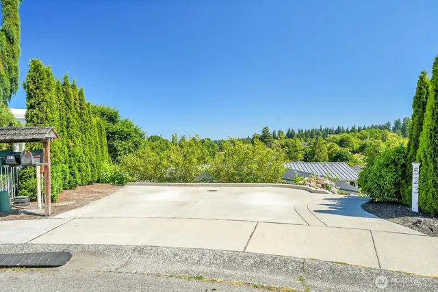 a view of a garden with an outdoor space