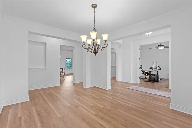 a view of a livingroom with a chandelier