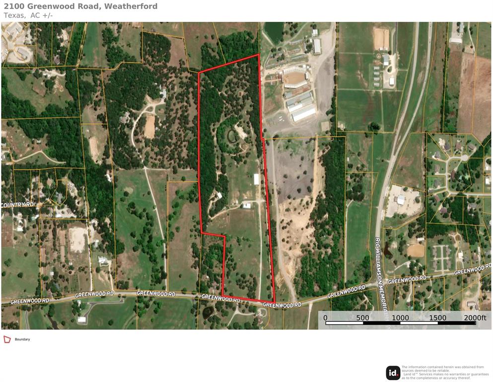 2100 Greenwood Road Weatherford, TX 76088 - Photo 1 of 1 Aerial overview of property's location featuring property boundaries highlighted