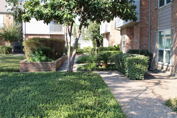 a view of a garden with pathway