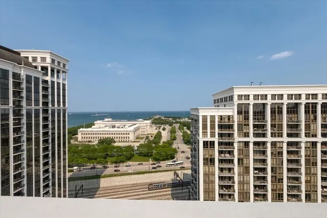 a view of a building from the balcony