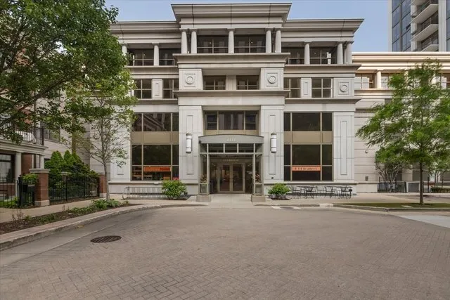 a front view of a building with street