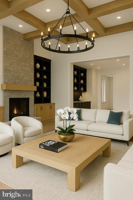 11313 Marcliff Road North Bethesda, MD 20852 - Photo 6 of 22 a living room with furniture a chandelier and a fireplace