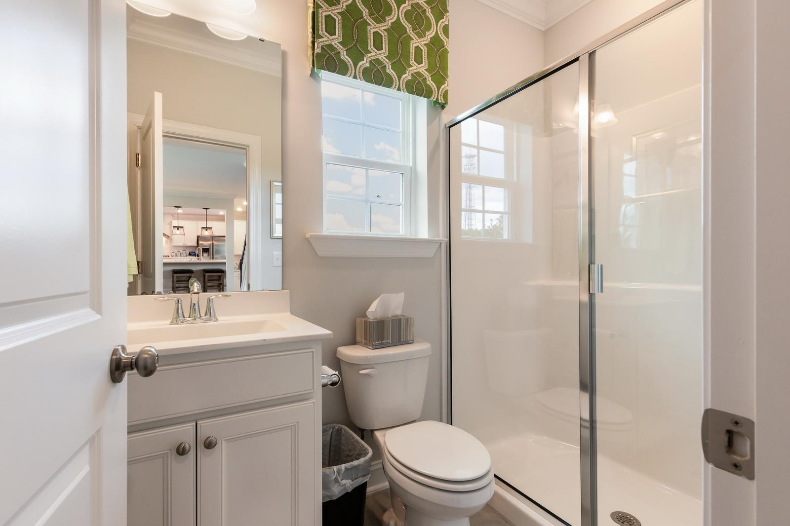 4121 Snowy Range Circle, Unit LANDRUM Raleigh, NC 27616 - Photo 10 of 27 a bathroom with a sink vanity mirror and toilet