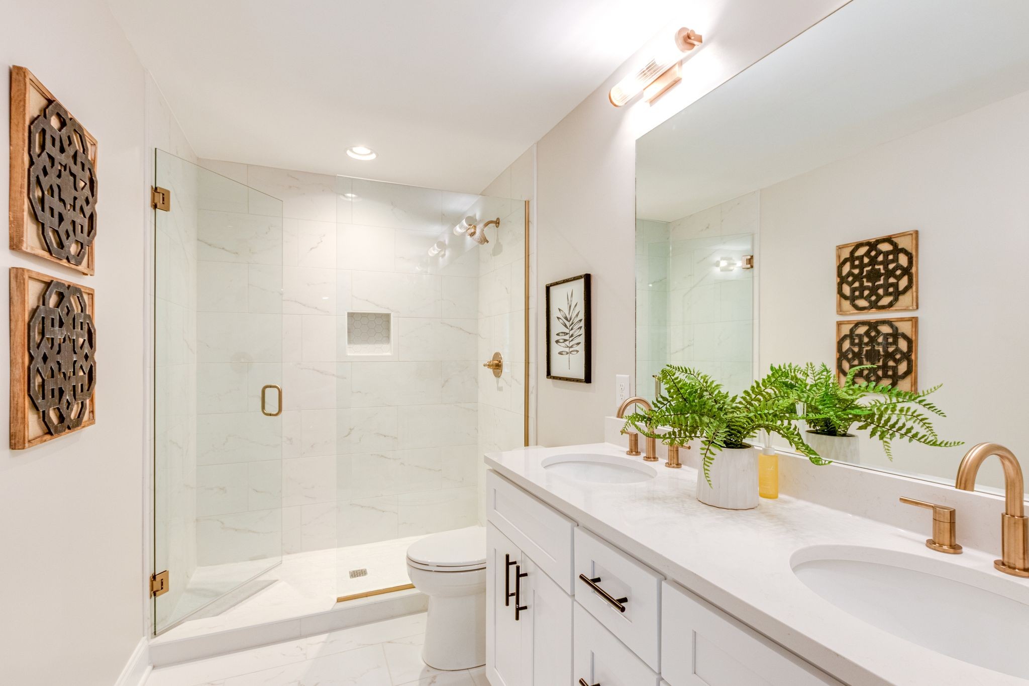 2302 Surrey Drive Murfreesboro, TN 37129 - Photo 17 of 26 a bathroom with a granite countertop sink a toilet a mirror and shower