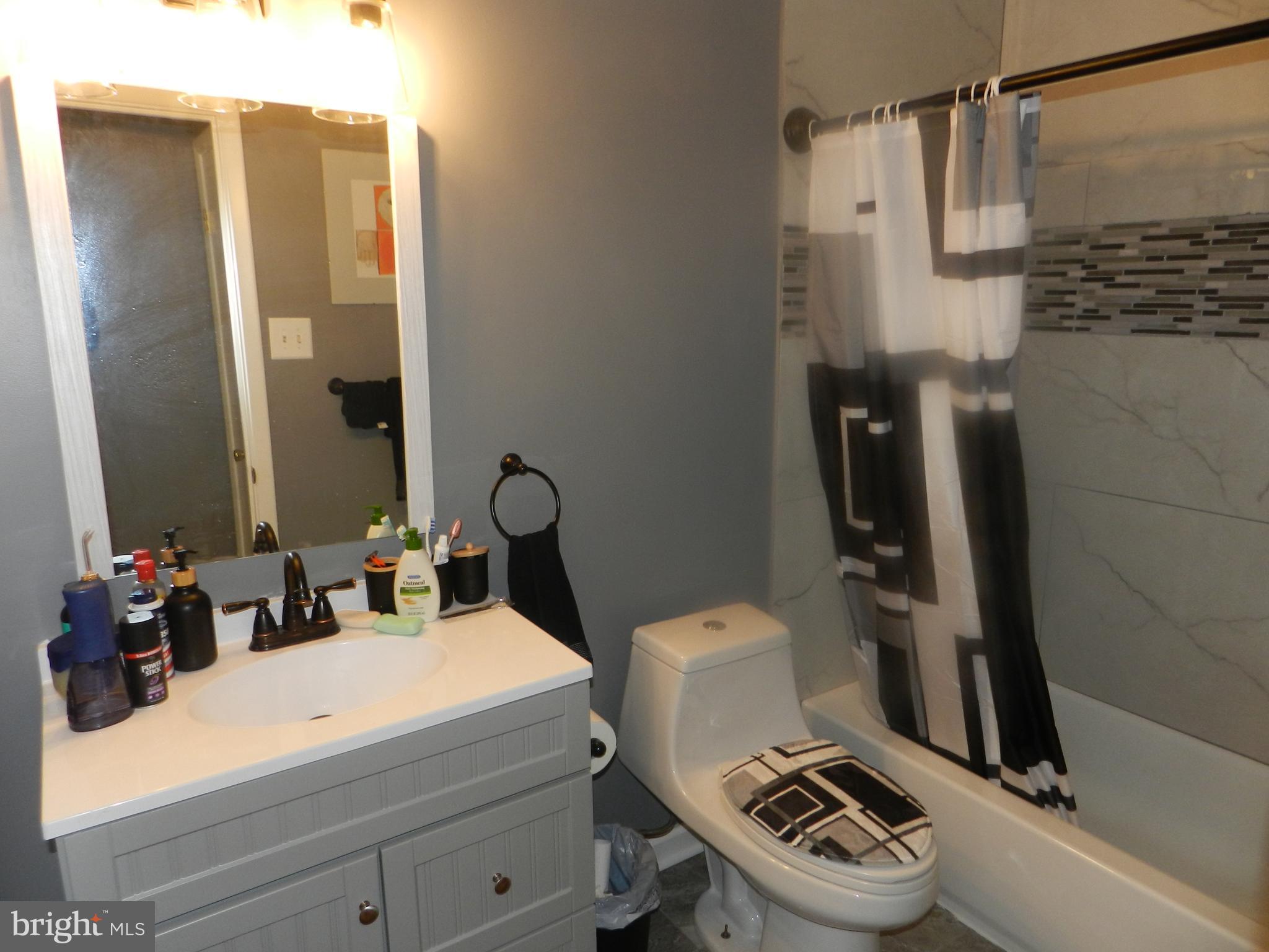 3714 Mayberry Avenue, Unit E Baltimore, MD 21206 - Photo 21 of 28 a bathroom with a sink a toilet a mirror and shower