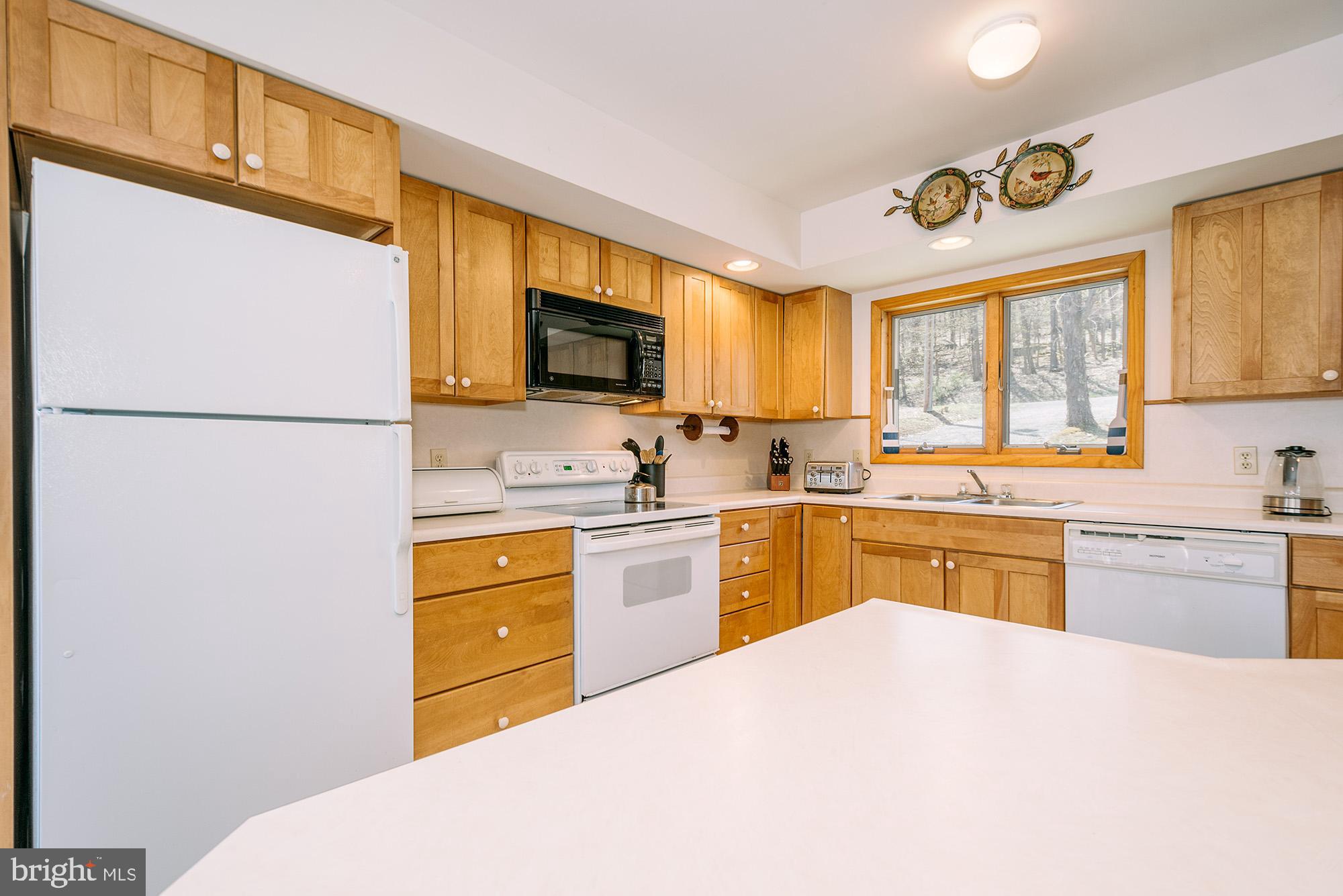1723 Marsh Hill Road McHenry, MD 21541 - Photo 2 of 40 a kitchen with a refrigerator a stove a sink dishwasher a microwave oven with a dining table and chairs