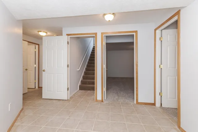 workspace with wooden floor and stairs