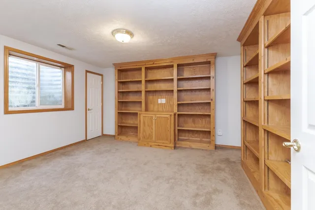 a view of an empty room with a closet