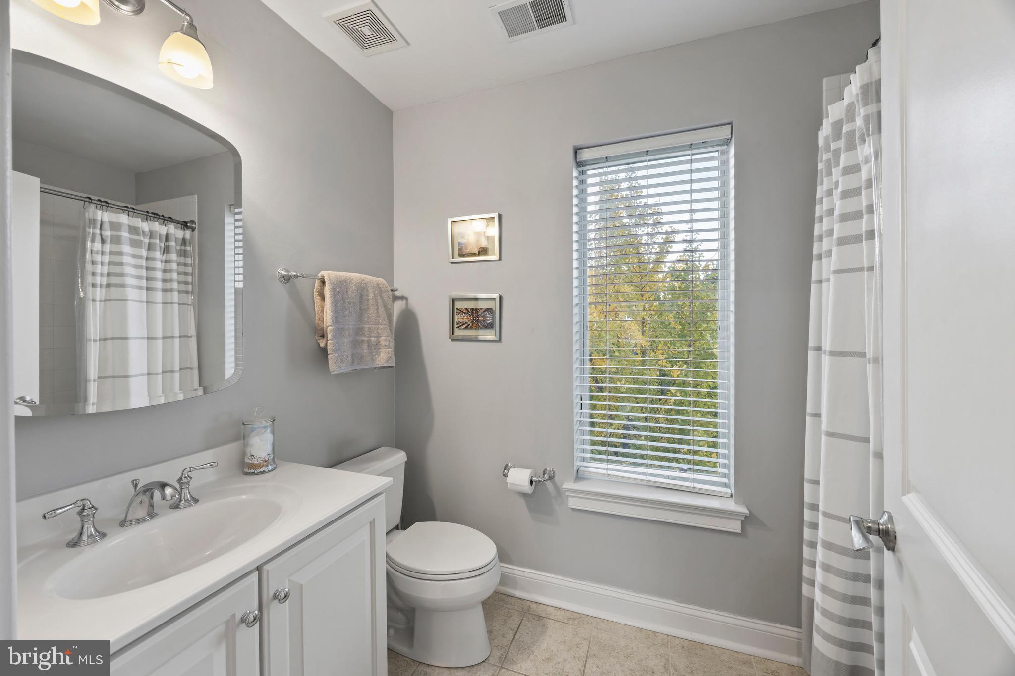 900 Valencia Court, Unit 188 Baltimore, MD 21230 - Photo 45 of 62 a bathroom with a granite countertop toilet a sink a mirror and a window