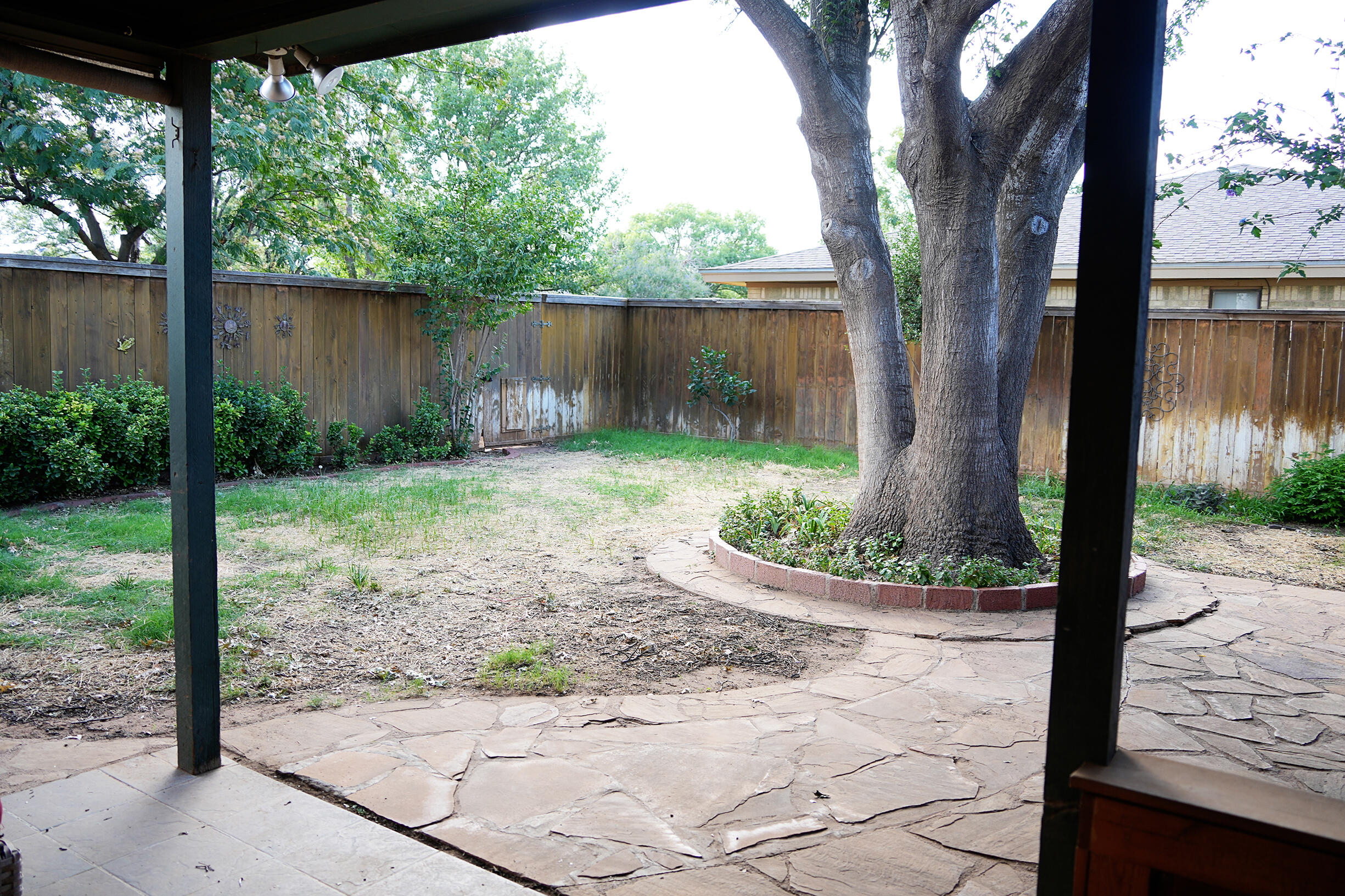 5712 70th Place Lubbock, TX 79424 - Photo 31 of 45 a view of a garden with a tree in front of the house