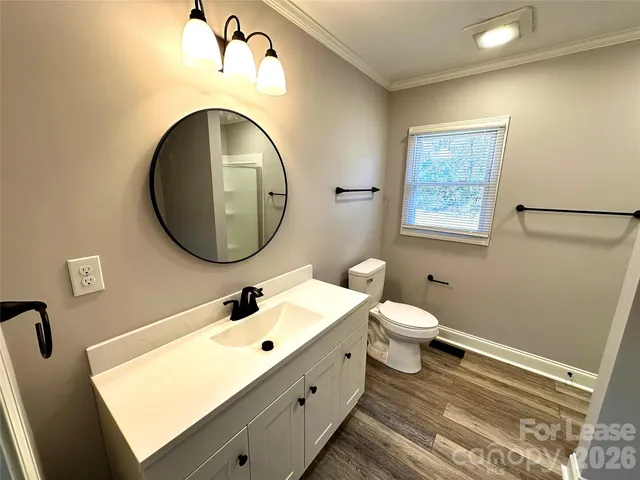 a bathroom with a sink mirror and vanity