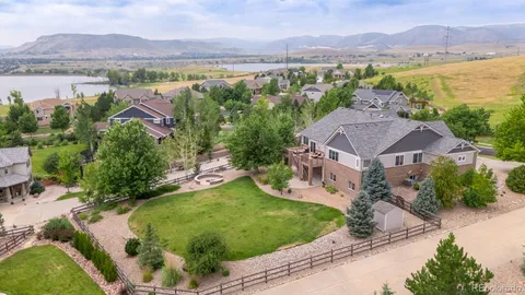 an aerial view of a house with a garden
