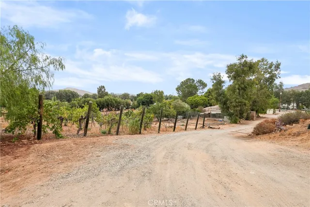 a view of a road with a yard