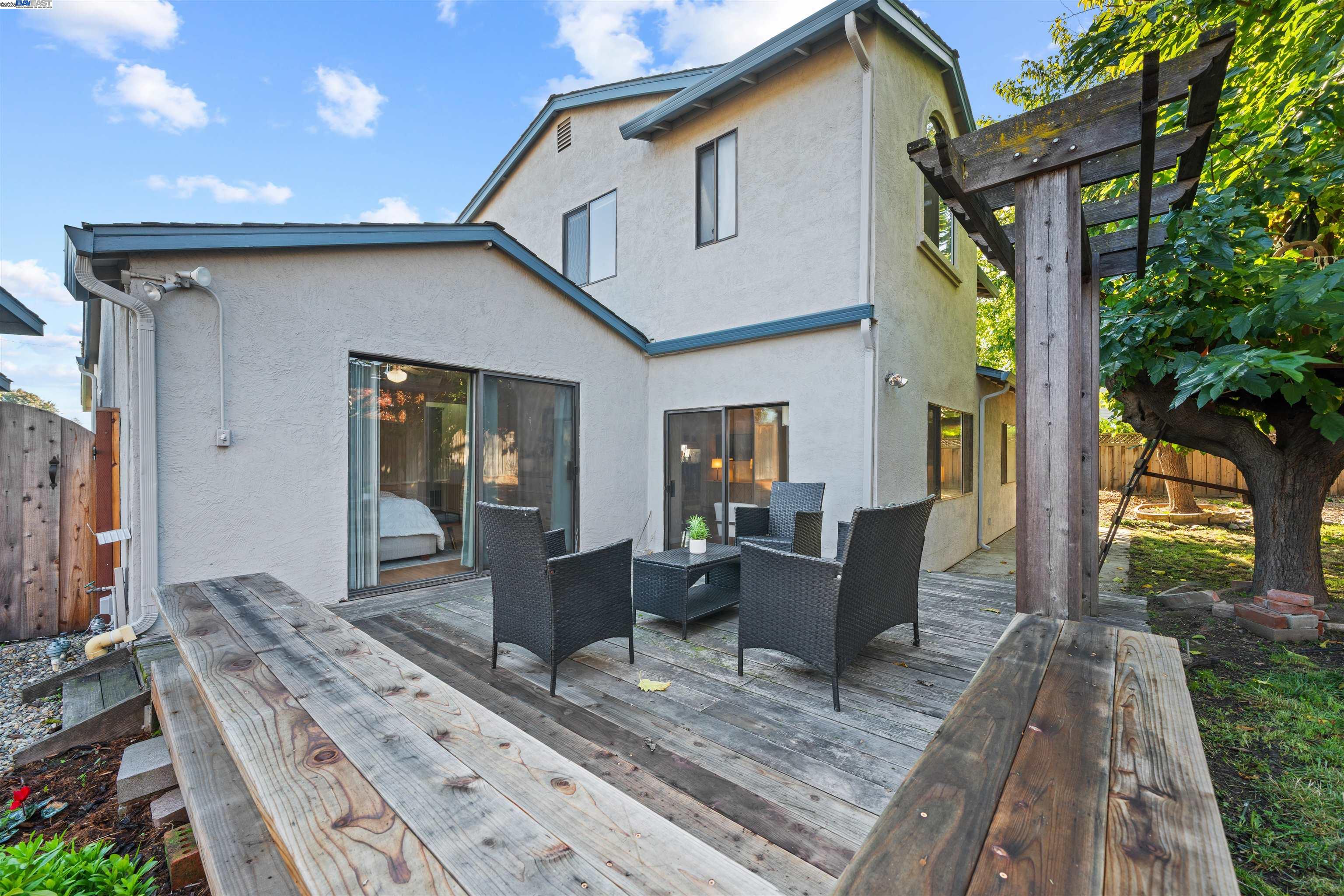3393 Sutton Loop Fremont, CA 94536 - Photo 31 of 47 a view of a patio with couches table and chairs and potted plants