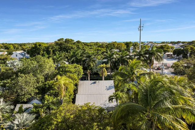 a view of a garden with an ocean view