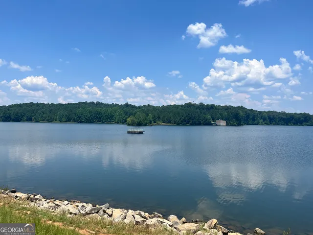 a view of a lake from a yard