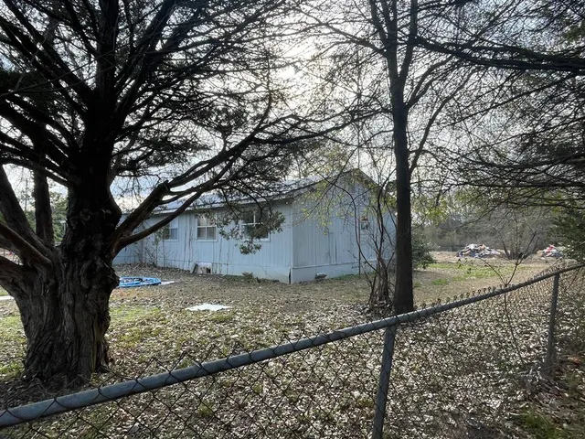 a view of a yard with large tree