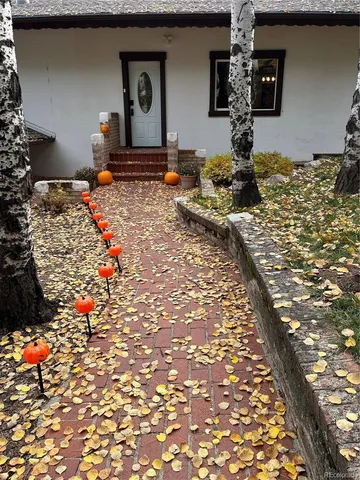 a outdoor space of blue painted house