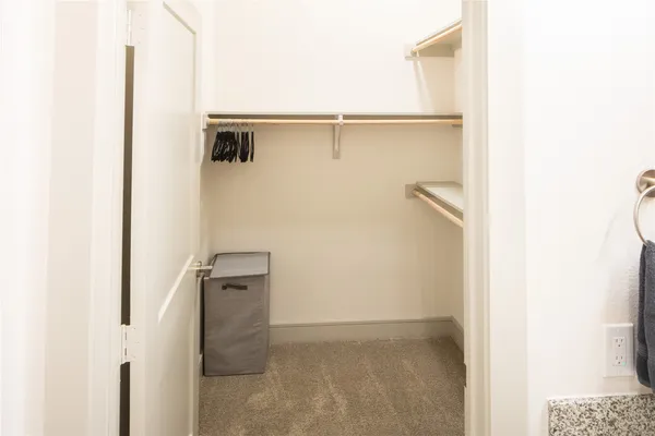 a view of walk in closet with empty racks