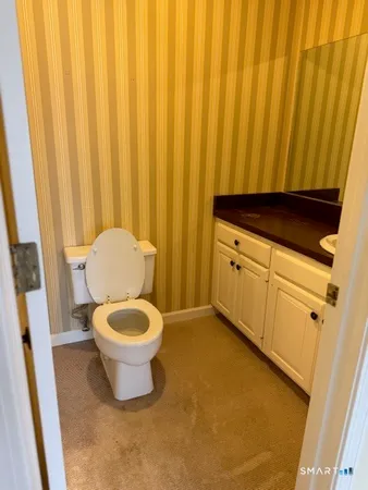 a bathroom with a toilet a sink and a mirror
