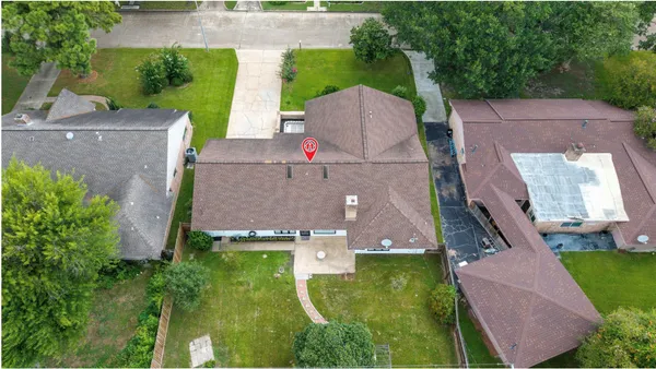 an aerial view of a house