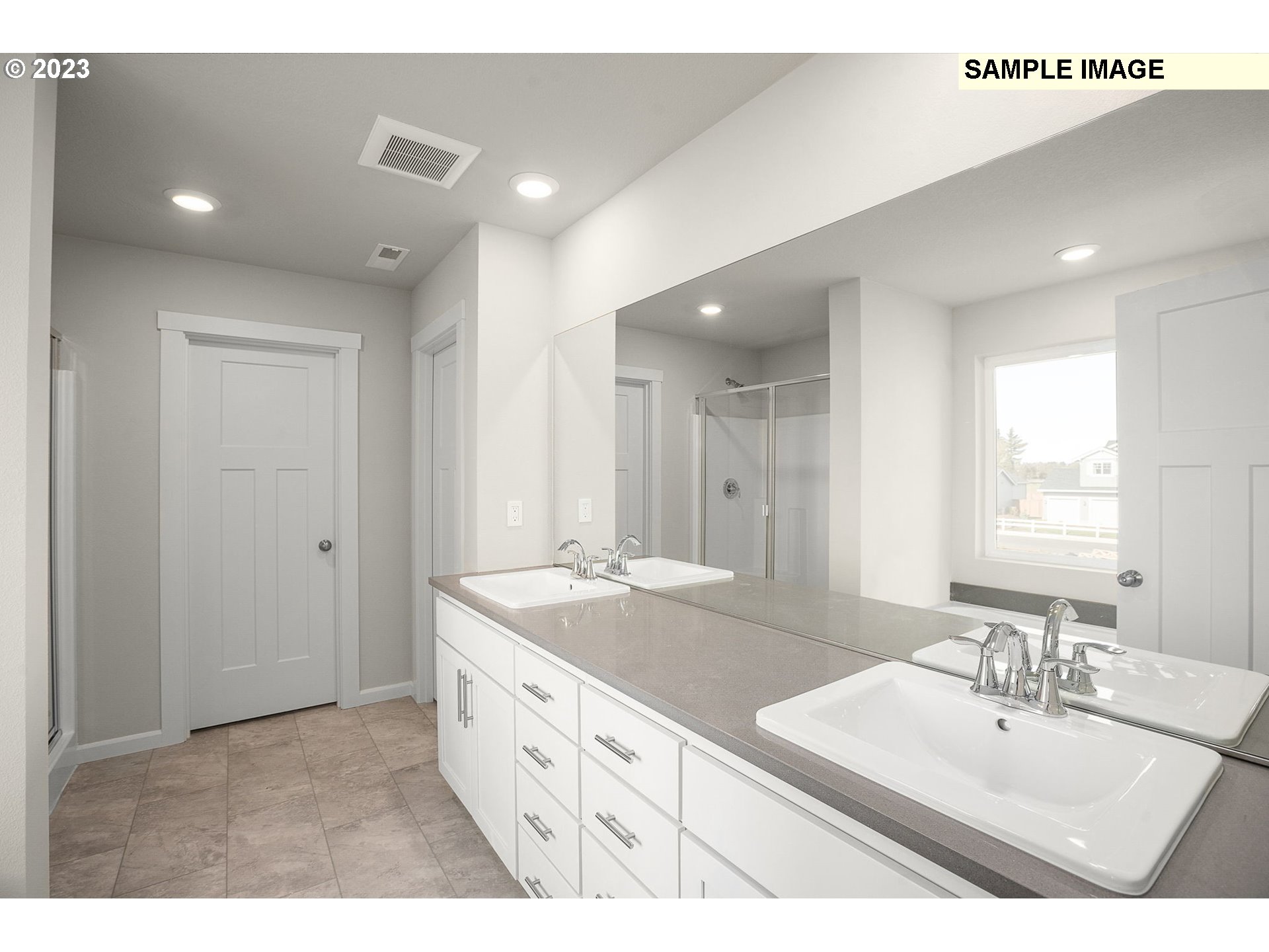 6162 Southeast 22nd Street Gresham, OR 97080 - Photo 12 of 17 a bathroom with a granite countertop sink mirror and double