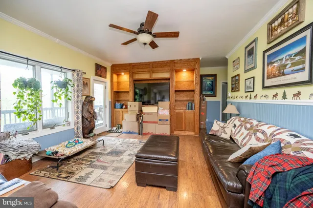 a living room with furniture and a rug