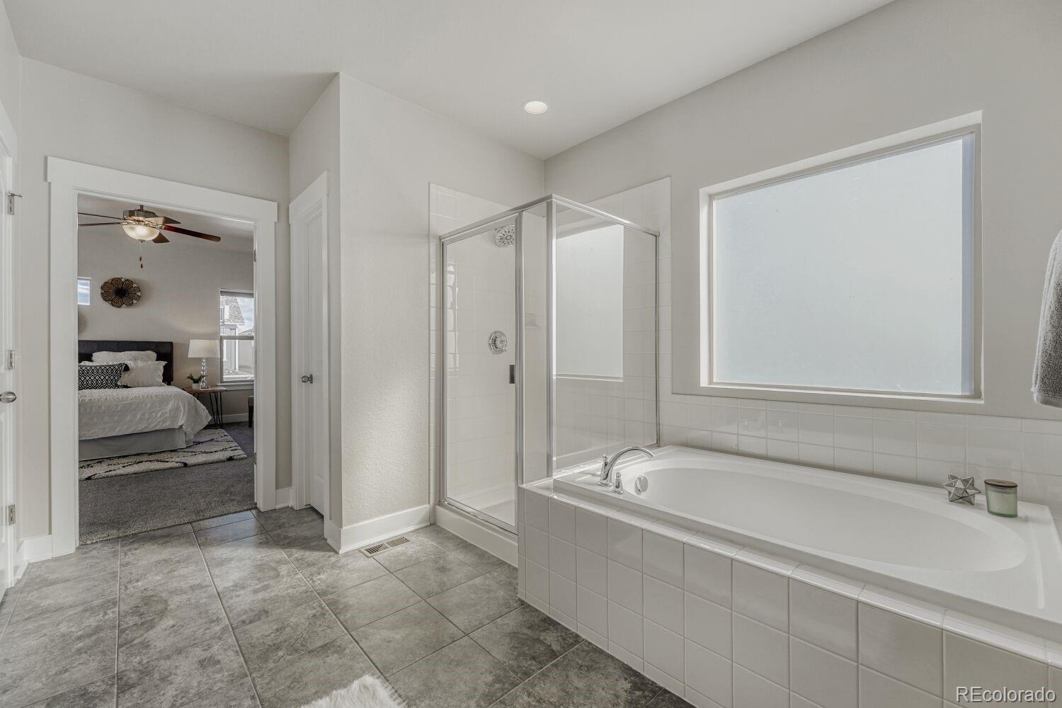 2861 Lima Street Denver, CO 80238 - Photo 10 of 45 a spacious bathroom with a bathtub and a shower