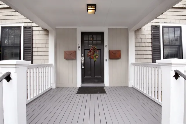 a view of backyard with deck