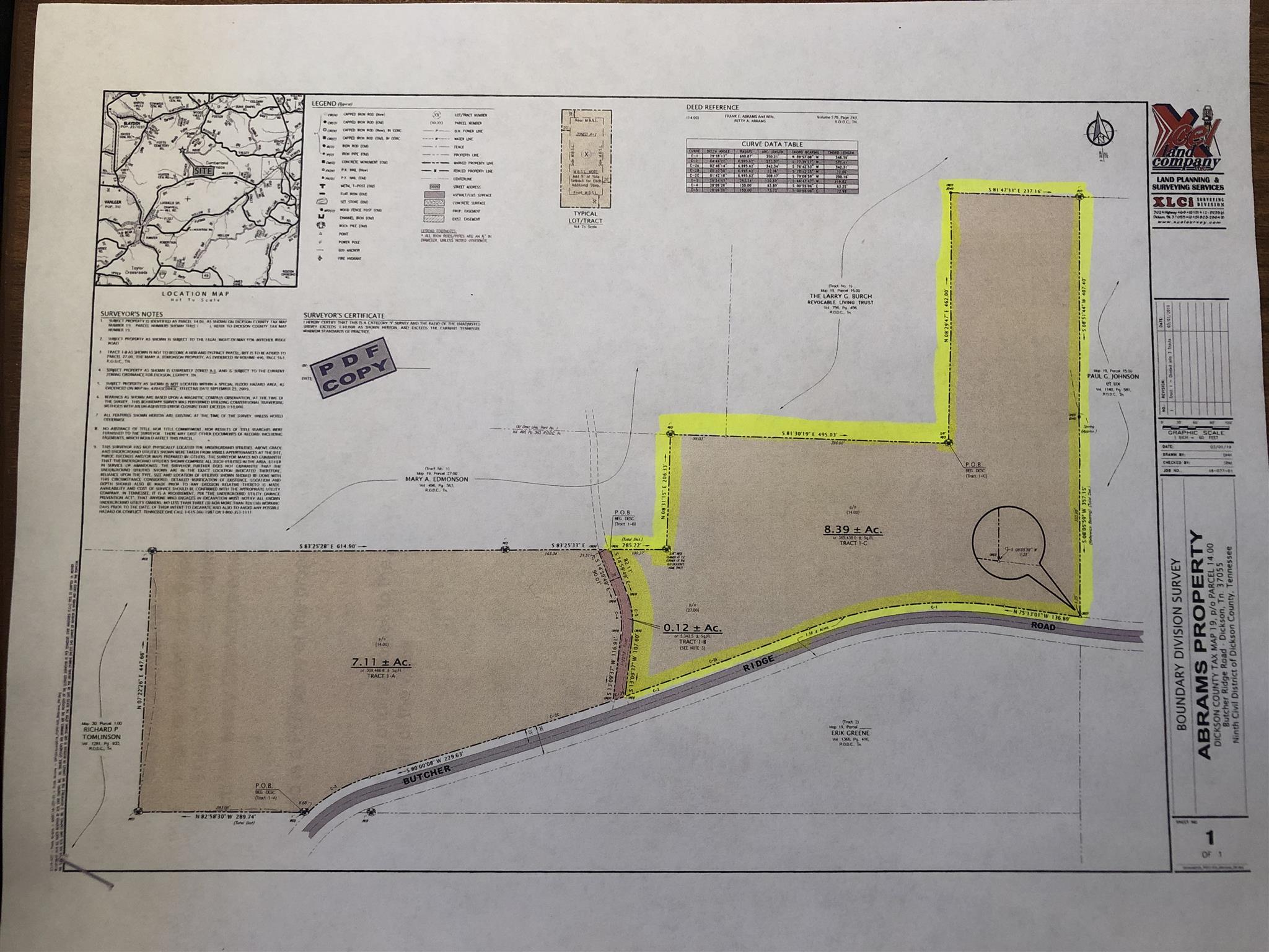 0 Butcher Ridge Road Cumberland Furnace, TN 37051 - Photo 1 of 1 Survey for Tract 1C / 8.39 Acres +/-