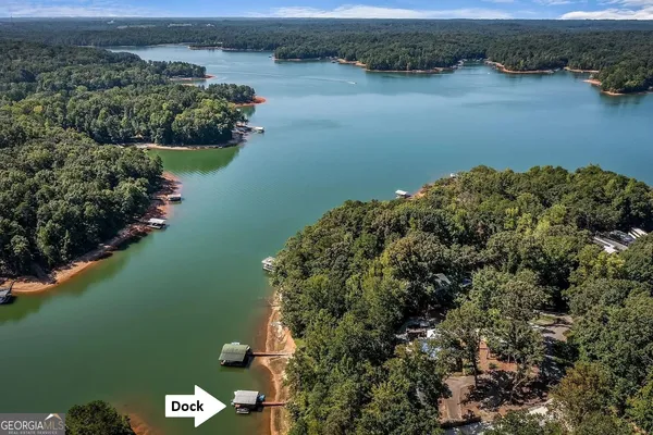 an aerial view of a houses with lake view