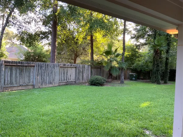 a view of a yard with a trees in the background