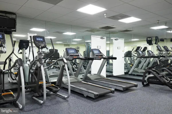 a view of a room with gym equipment