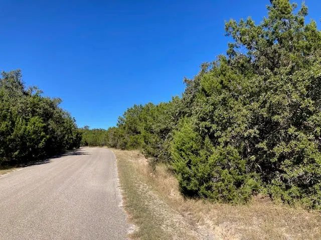 a view of a road with a yard