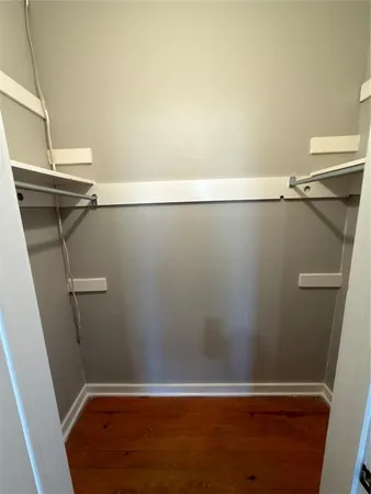 a view of a room with racks on the wall