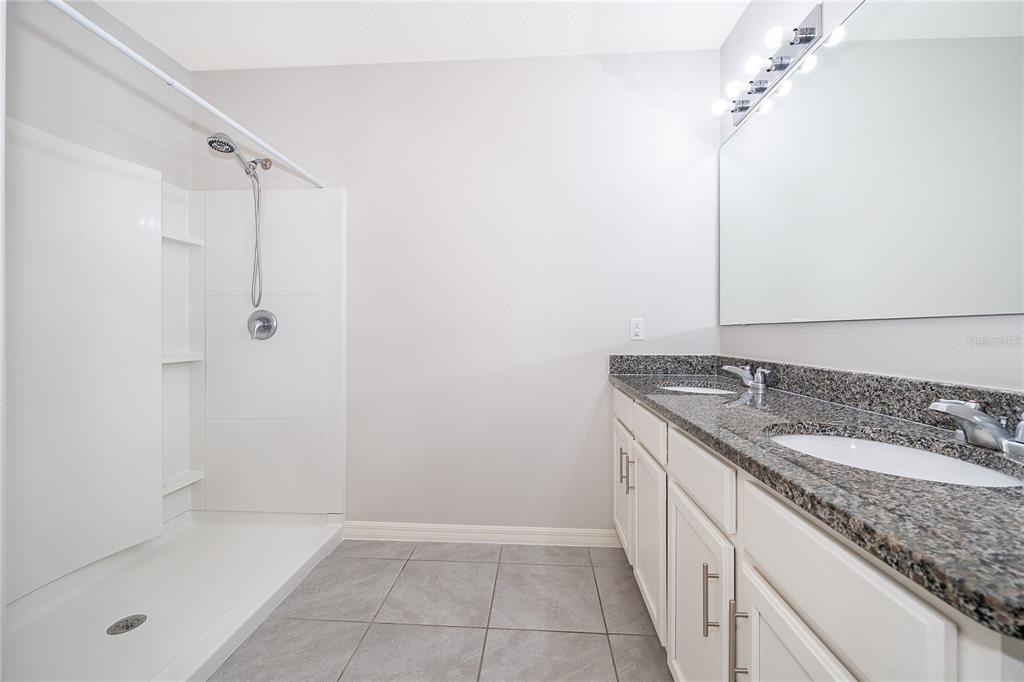3102 Bethpage Loop Mount Dora, FL 32757 - Photo 22 of 29 a bathroom with a granite countertop sink a mirror and shower
