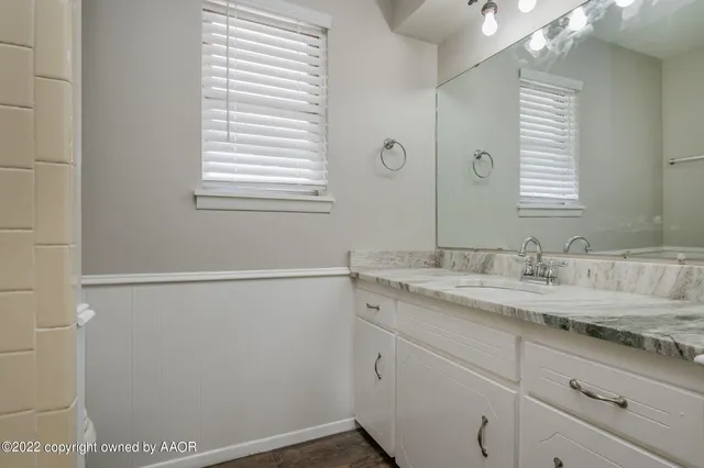 a bathroom with a bathtub