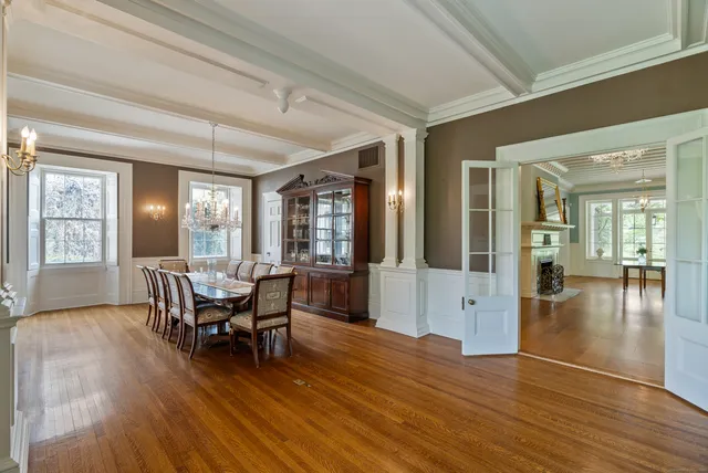 a view of a garden with a fountain