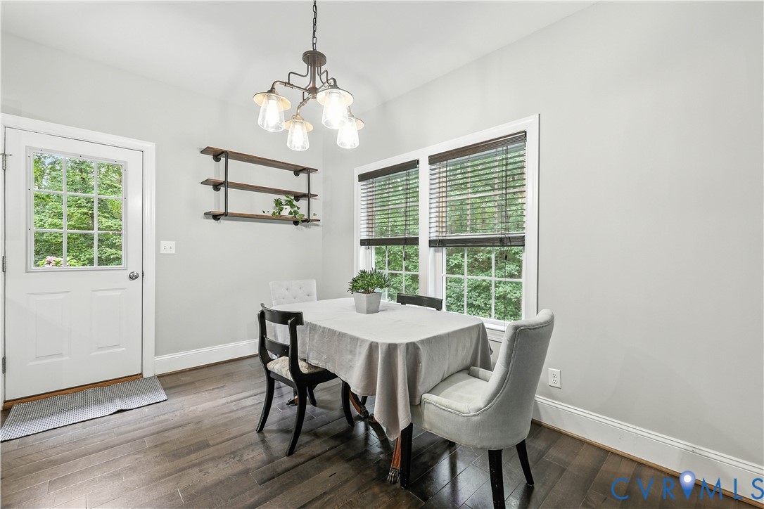 2986 Ballsville Road Powhatan, VA 23139 - Photo 28 of 43 Dining area with dark wood-style flooring and a ch