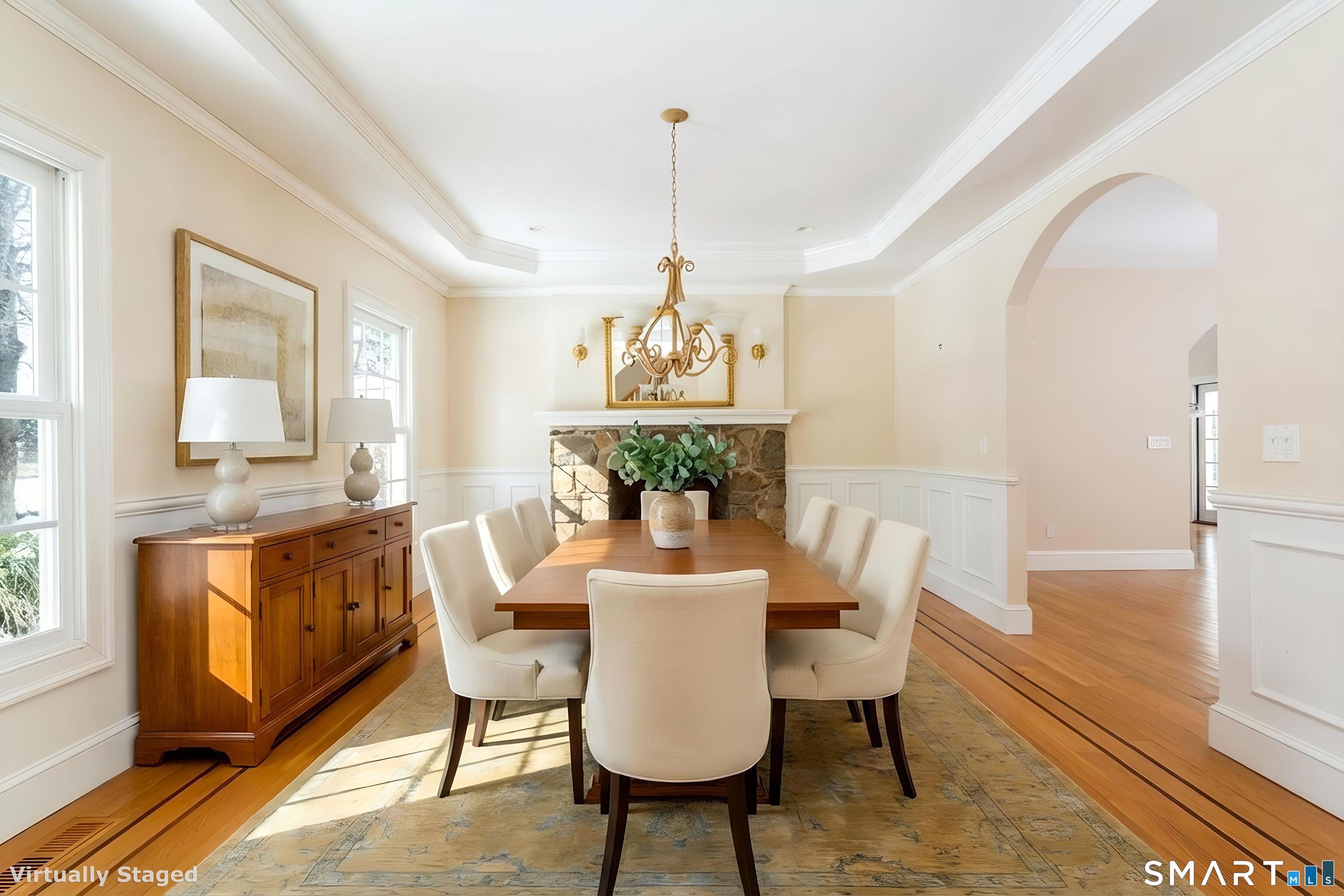 51 Wilson Road Easton, CT 06612 - Photo 6 of 41 a dining room with furniture a chandelier and wooden floor