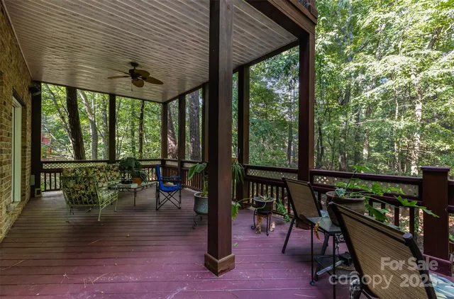an outdoor view of the patio and dining space