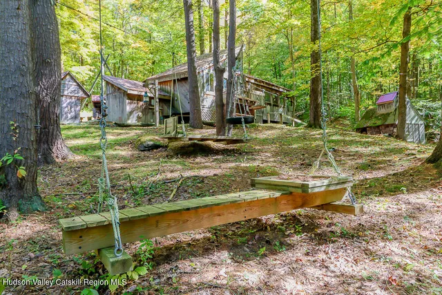 a view of a field with plants and trees