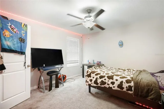 a bedroom with bed and tv