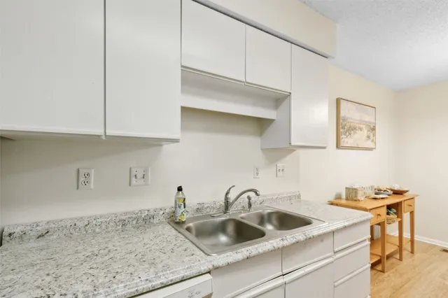 a kitchen with a sink and cabinets