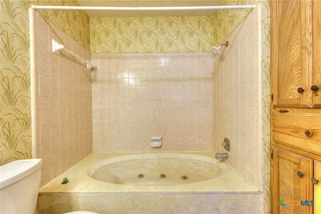 a bathroom with a bathtub