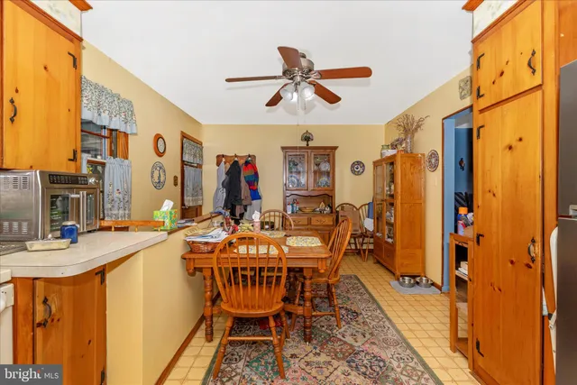 a view of a kitchen and dining room